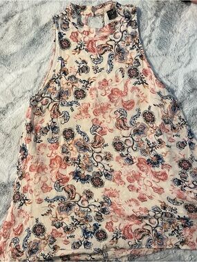Ethereal Sleeveless Cream Floral Print Tank Top/Dress Boho Summer